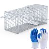 Live Animal Trap Cage 37X14X15In Folding Catch And Release Humane Cat Trap Galvanized Iron For Raccoons Foxes Coyotes Stray Dogs Armadillos Squirrels
