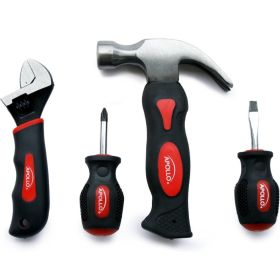Apollo Tools 4 Piece Stubby Tool Set Mini Hammer Screwdriver And Wrench Red