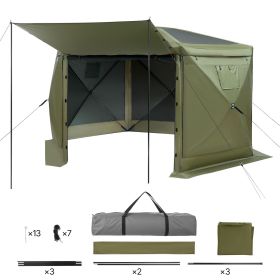 Pop up Gazebo Screen Tent, 12 x 12 ft Large 6-Sided Camping Canopy Tent with Removable Top & Carry Bag, Quick-Set & Bite-Proof (Color: Army Green, size: 12 x 12 ft)
