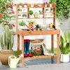 Wooden Potting Bench Table Garden Planting Workstation with 3-Tier Open Shelf