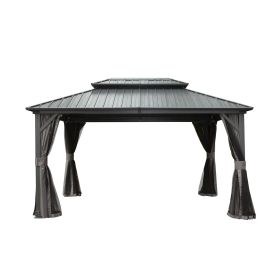 10' X 12' Hardtop Gazebo, Aluminum Metal Gazebo with Galvanized Steel Double Roof Canopy, Curtain and Netting, Permanent Gazebo Pavilion for Pati (Color: as Pic)