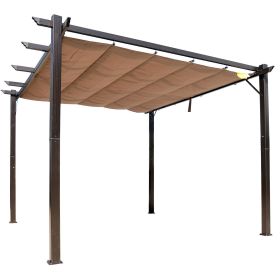 10' x 10' Outdoor Retractable Pergola Canopy, Aluminum Patio Pergola, Backyard Shade Shelter for Porch Party, Garden, Grill Gazebo - Brown (Color: as Pic)