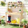Wooden Potting Bench Table Garden Planting Workstation with 3-Tier Open Shelf